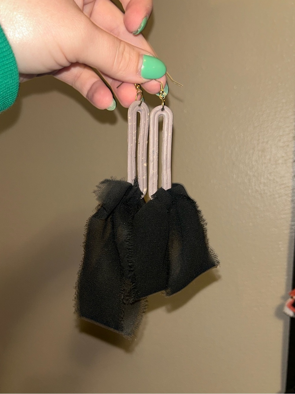 Handmade Black Fabric Tassel Earrings with Accents